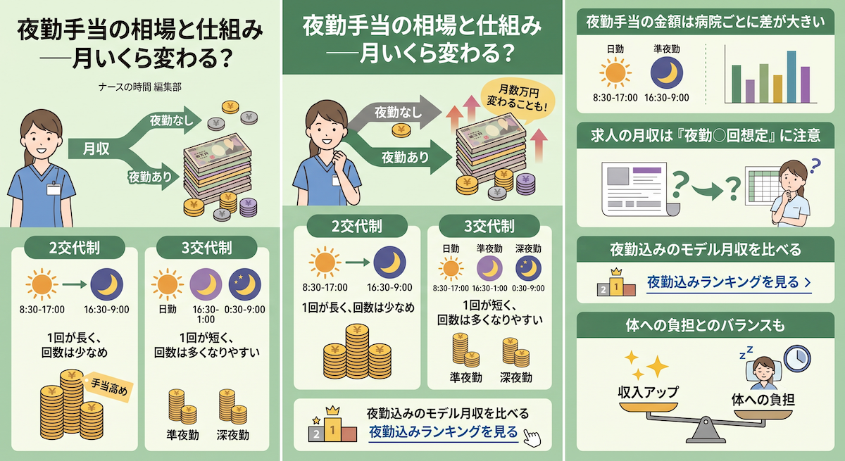 夜勤手当の相場と仕組み──月いくら変わる?